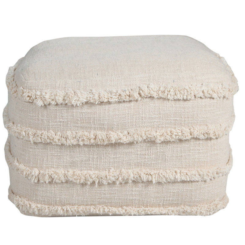 Assal Everyday Handmade Tufted Cotton Square Upholstered Pouf, Small, Beige