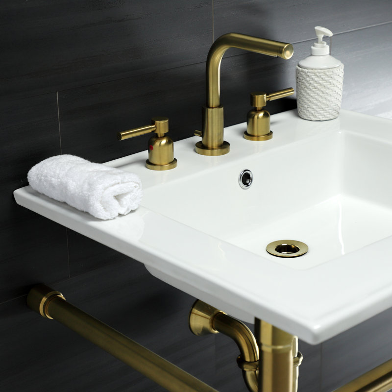 Kingston Brass Dreyfuss 25-Inch Ceramic Console Sink with Stainless Steel Legs, Brushed Brass, 8" Centers