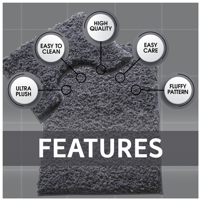 Luxury Zero Twist Bath Mat Set 2 Piece Plush Microfiber Bathroom Rug & Pedestal Mat Non Slip Absorbent Washable, Charcoal
