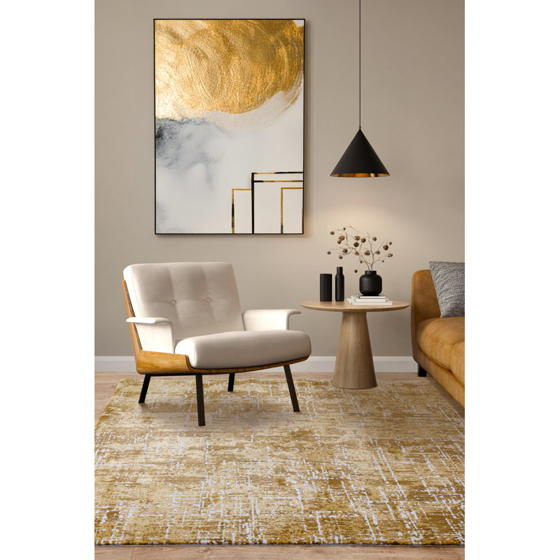 Abrienne Soft Shiny Modern Gold/Grey Rug, Rectangle 120 x 170cm