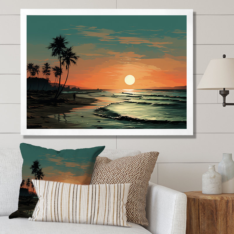 Sarcelle, escapade tropicale, coucher de soleil et tranquillité, H 30 po x l 40 po x P 1,5 po, Cadre photo blanc