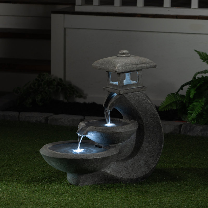 Pagoda Tiered Outdoor Fountain with 3 White LEDS