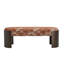 Banc rembourré de style Mid-Century avec imprimé de feuilles de palmier en chenille et pieds courbés en noyer pour le vestibule ou la chambre à coucher-1089523972