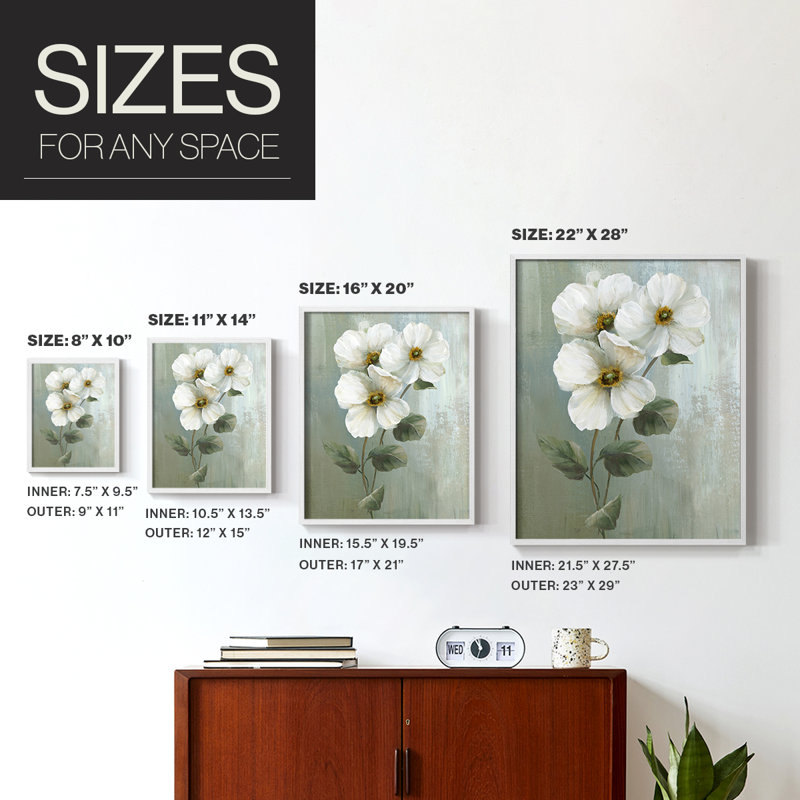 «White Fancy I», reproduction encadrée - bois massif, H 11 po x l 9 po, Blanc