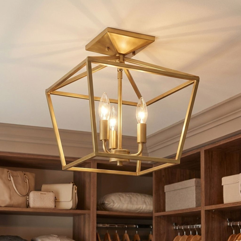 Plafonnier semi-encastré géométrique 4 lumières Hastings, Laiton chaleureux