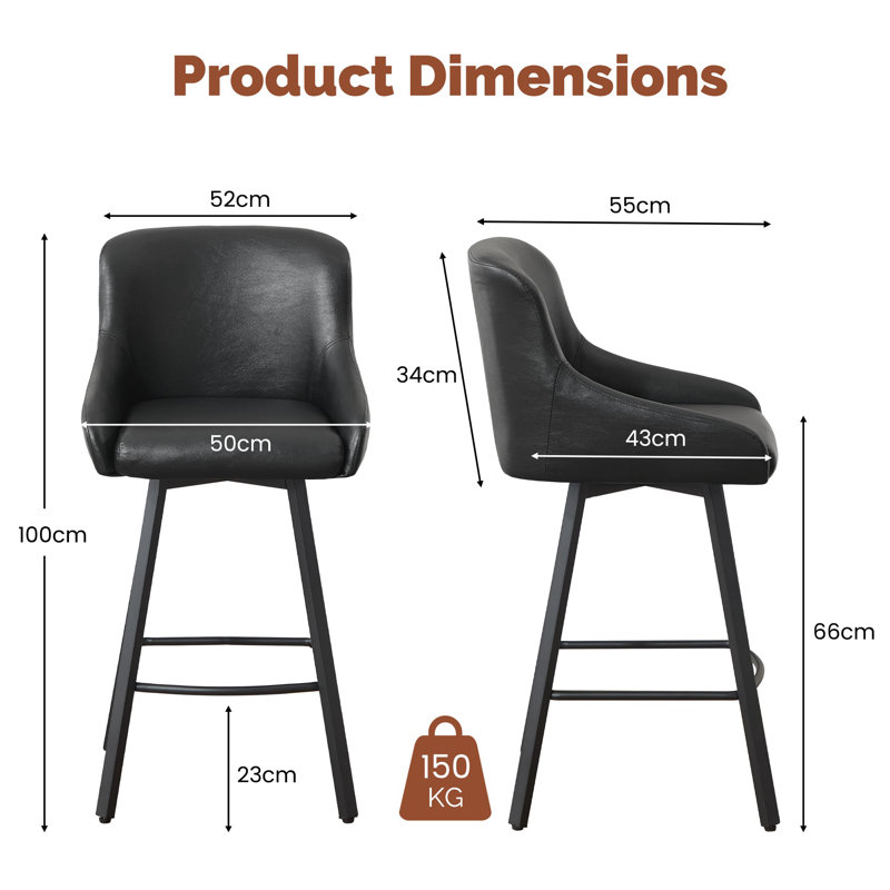 Swivel Counter Stool with Metal Frame, Black