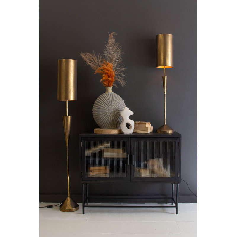  Metal Floor Lamp with Conical Barrel Shade and Triangle Accent Decorative Lighting for Office Reading Nook Antique Gold Finish