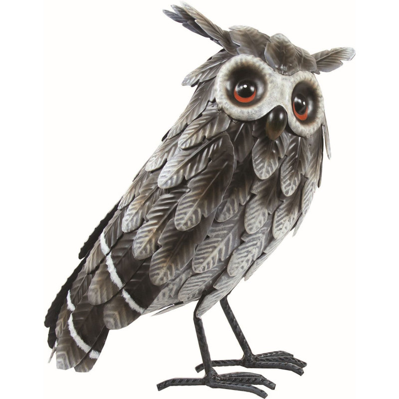 Sculpture de jardin hibou gris en métal