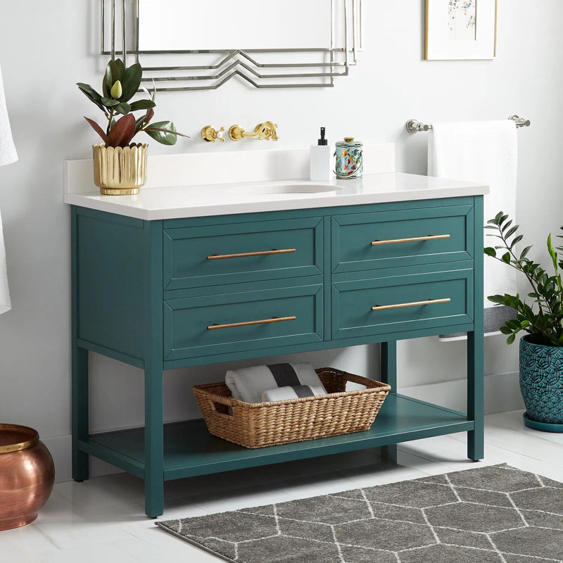 48" Black Freestanding Bathroom Vanity with Brass Hardware
