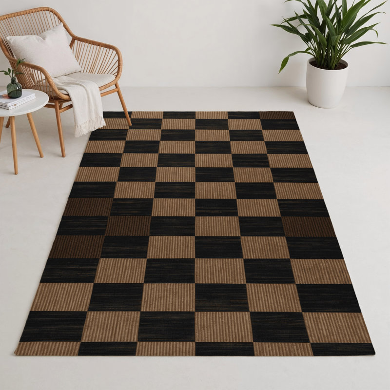 Tapis intérieur / extérieur noir à carreaux, Rectangulaire 3 pi x 5 pi
