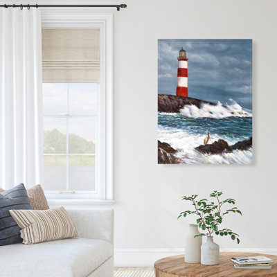 Phare au bord de la mer déchaîné - Toile marine brune