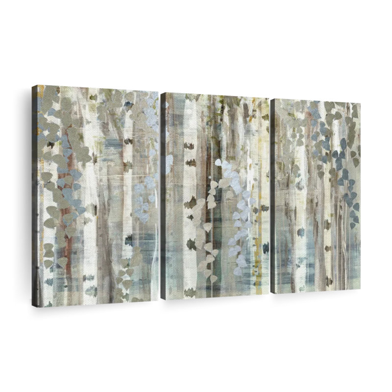«Birch Wood Meadow», 3 pièces sur toile, H 36 po x l 57 po x P 1,25 po