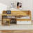 Wooden Twin Size Daybed With Storage Shelves And Lockers, Multi-Functional Bed With Study Desk And Matching Stool-107727056