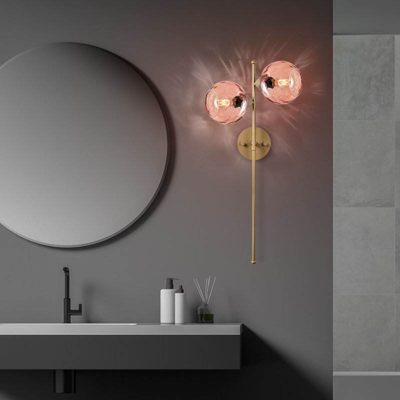 Lampe murale élégante avec corps en métal et capuchon en verre, finition rose et or | 13,8 x 9,8 x 28,3 pouces | Type de douille: 2 ampoules E27 de 40 W maximum (ampoule non incluse) | Éclairage élégant pour la décoration intérieure, indice de protection IP20, design moderne
