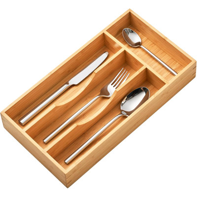 Organisateur de tiroir de cuisine en bambou, porte-ustensiles de 7 pouces pour ustensiles pour petits tiroirs, support en bois pour couteaux à couverts