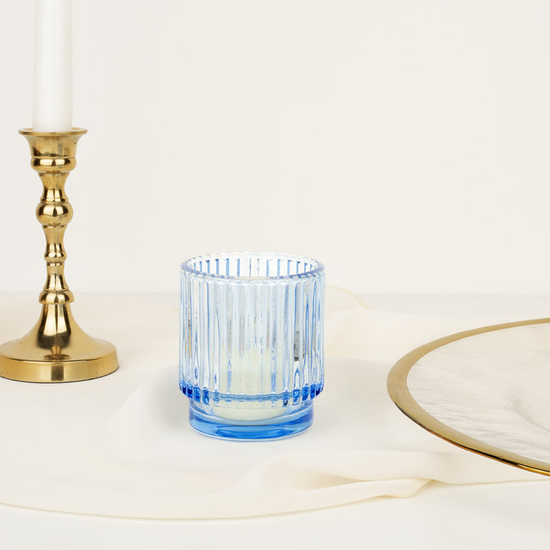 Porte-votive de table en verre, Bleu cendré