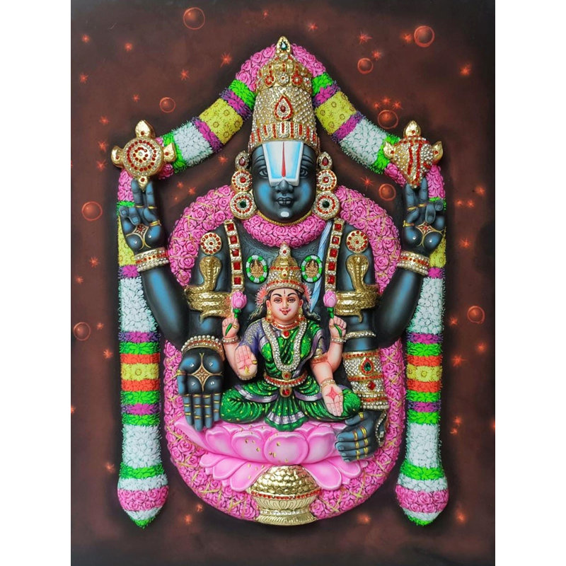 Tirupati Balaji Tanjore, peinture avec Devi Lakshmi | Super visage en relief 3D