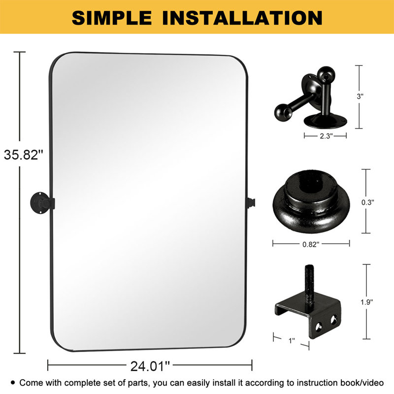 Bereket Metal Flat Wall Mirror, 36'' x 24'', Black