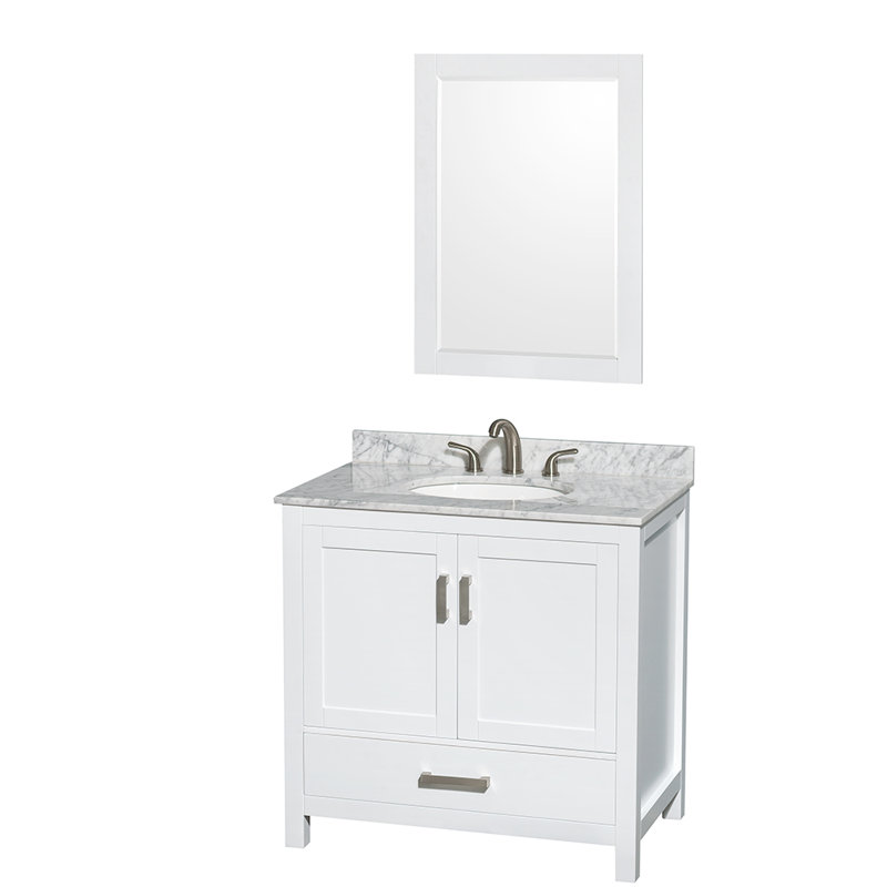 Sheffield 36" Freestanding Single Bathroom Vanity with Marble Top with 24" Mirror, White