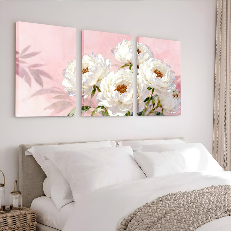 Pivoine blanche, reproduction d'art sur toile tendue sur toile, ensemble de 3, H 18 po x l 36 po