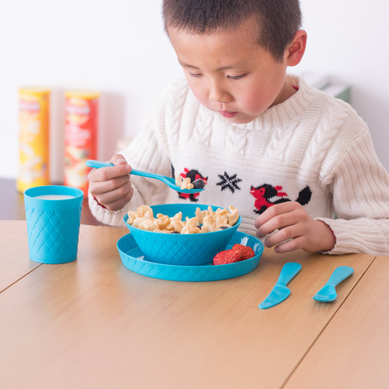 48-Piece Kids Plastic Dinnerware Set, Pack of 2, Service for 8, Colorful Reusable Plates, Bowls, Cups, Forks, Knives and Spoons