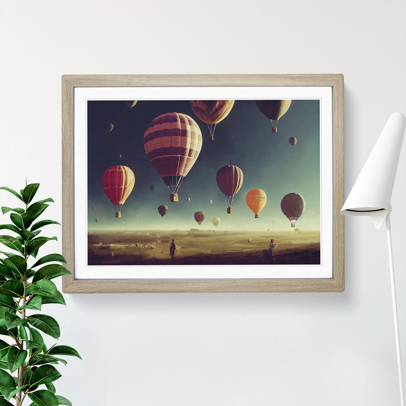 Mesmerising Hot Air Balloons - Single Picture Frame Painting, 46cm H x 64cm W x 2cm D, Oak
