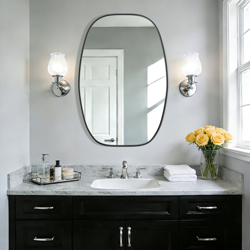 Oval Bathroom Mirror, Brushed Aluminum Alloy Frame Vanity Wall Mirror For Bedroom, Living Room, Hanging Or Leaning Horizontal Or Vertical