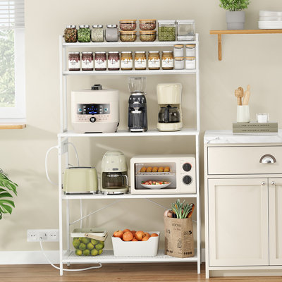 Grand support de boulanger à 5 niveaux avec prises électriques, support à micro-ondes de 39 pouces et bar à café, tablette de rangement pour la maison, rangement pour comptoir