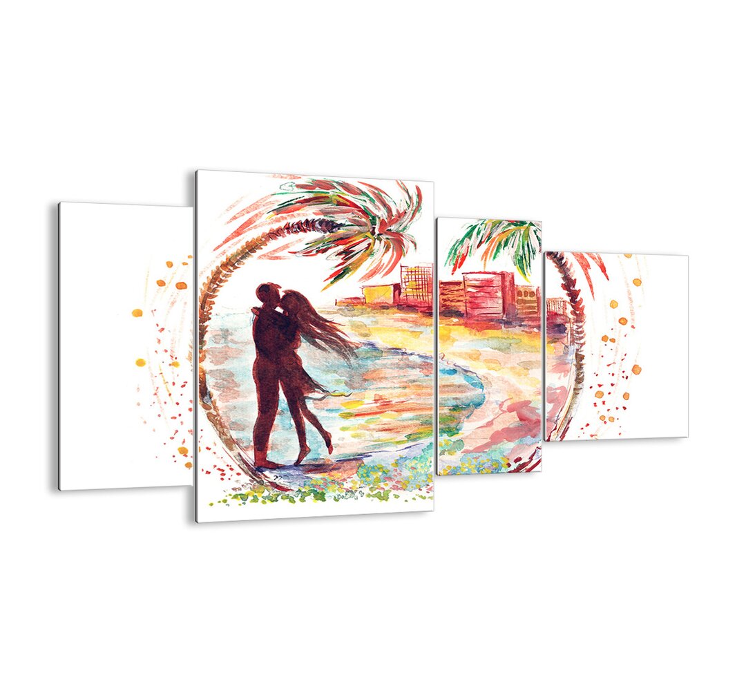 4-tlg. Glasbilder-Set - Grafikdruck „Romantic Holidays”