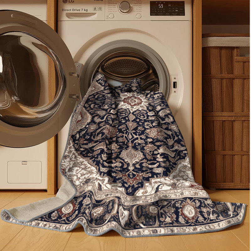 Machine Washable Persian Gray Area Rug, Round 5'