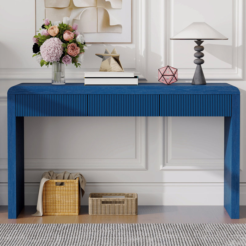 Console rustique avec 3 tiroirs cannelés, Bleu