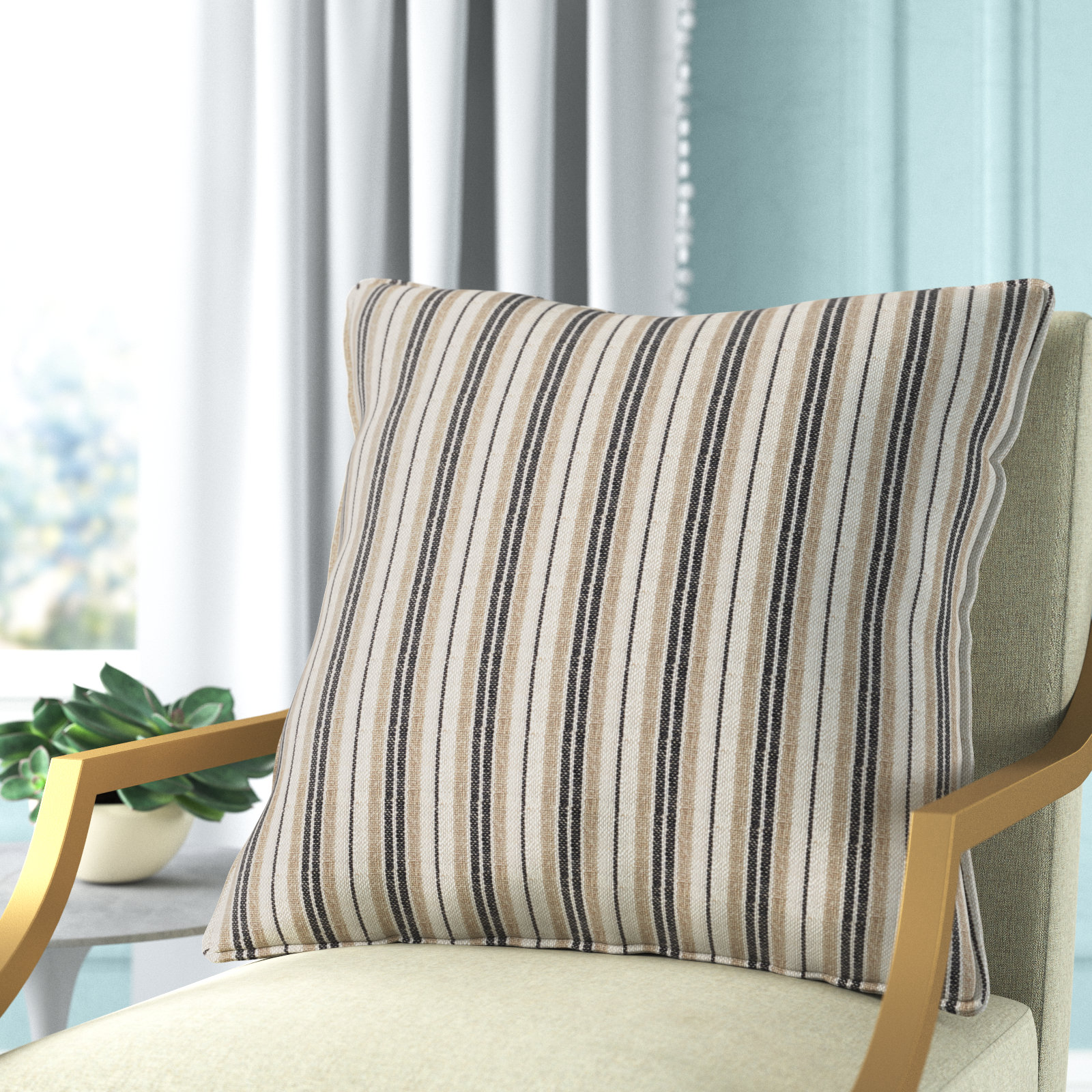 Regent Striped Linen Lumbar Throw Pillow, Pillow Cover Only - No Insert, Dark Brown, Square 20"H x 20"W