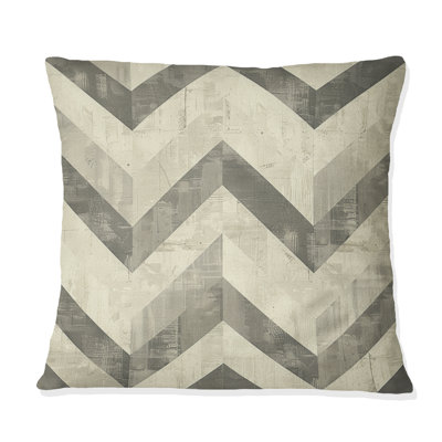 Beige Grey Modern Herringbone III - Modern Throw Pillow