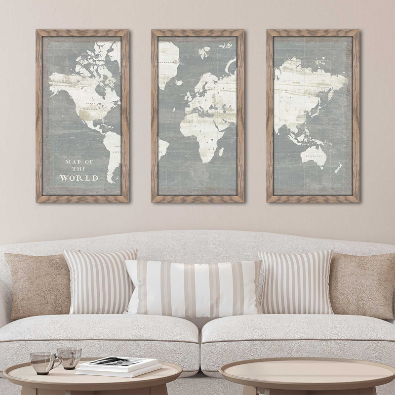 «Slate World Map» par Sue Schlabach, impression sur acrylique 3 pièces, H 33,5 po x l 52,5 po x P 1 po