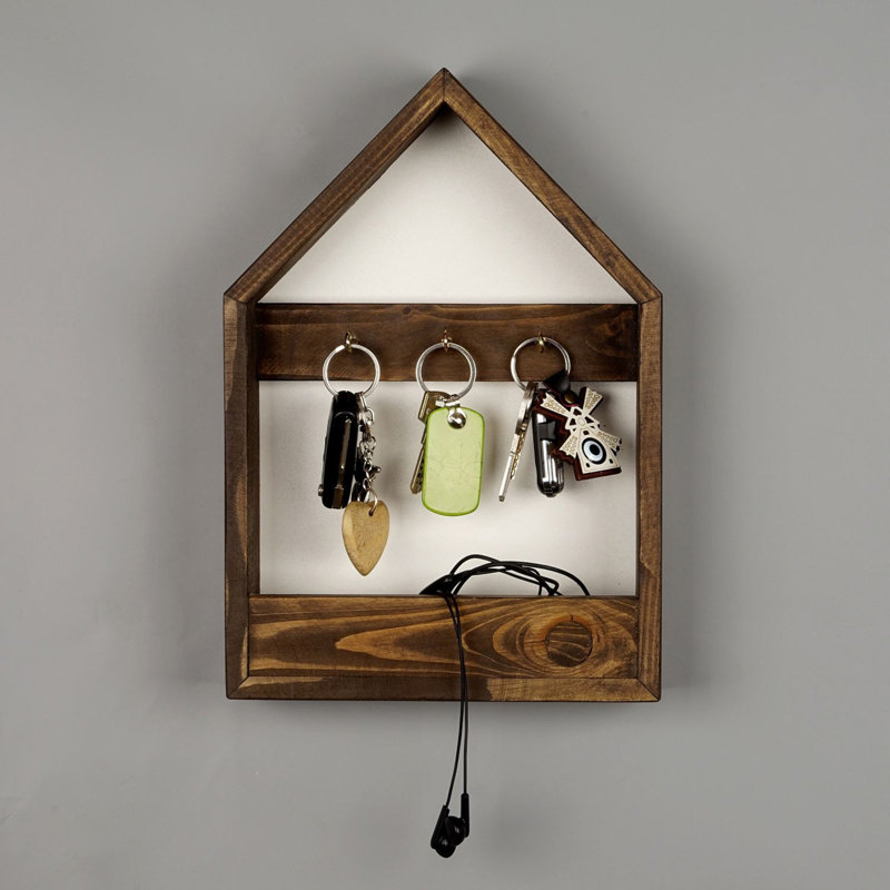 Solid Wood Accent Shelf with Hooks