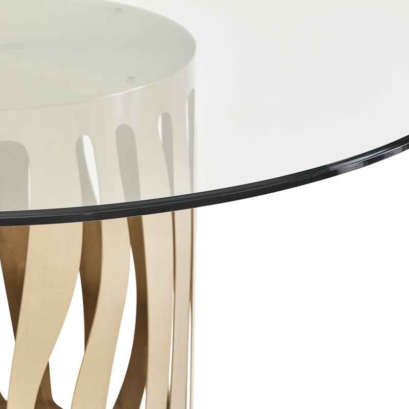 Beige Round Wood and Glass Dining Table