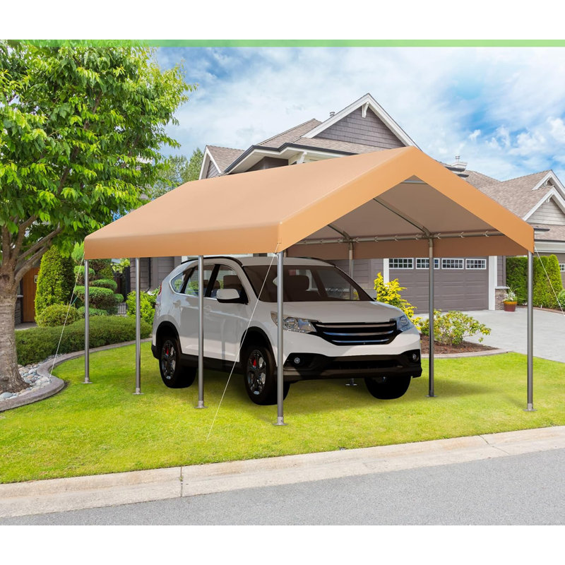 Abri d'auto robuste avec parois latérales et portes amovibles, H 114 po x l 120 po x P 240 po, Jaune