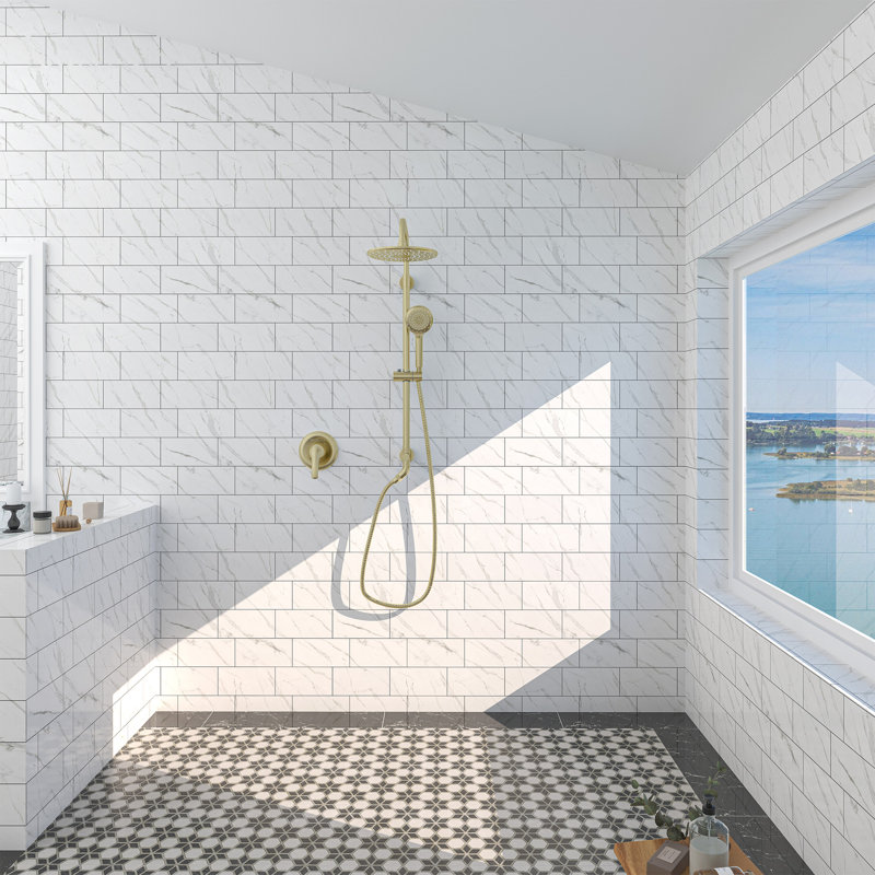 Brushed Gold Large Dual Round Wall Mounted Shower System