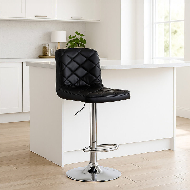 Peter Swivel Upholstered Adjustable Height Counter Stool with Metal Frame, Black