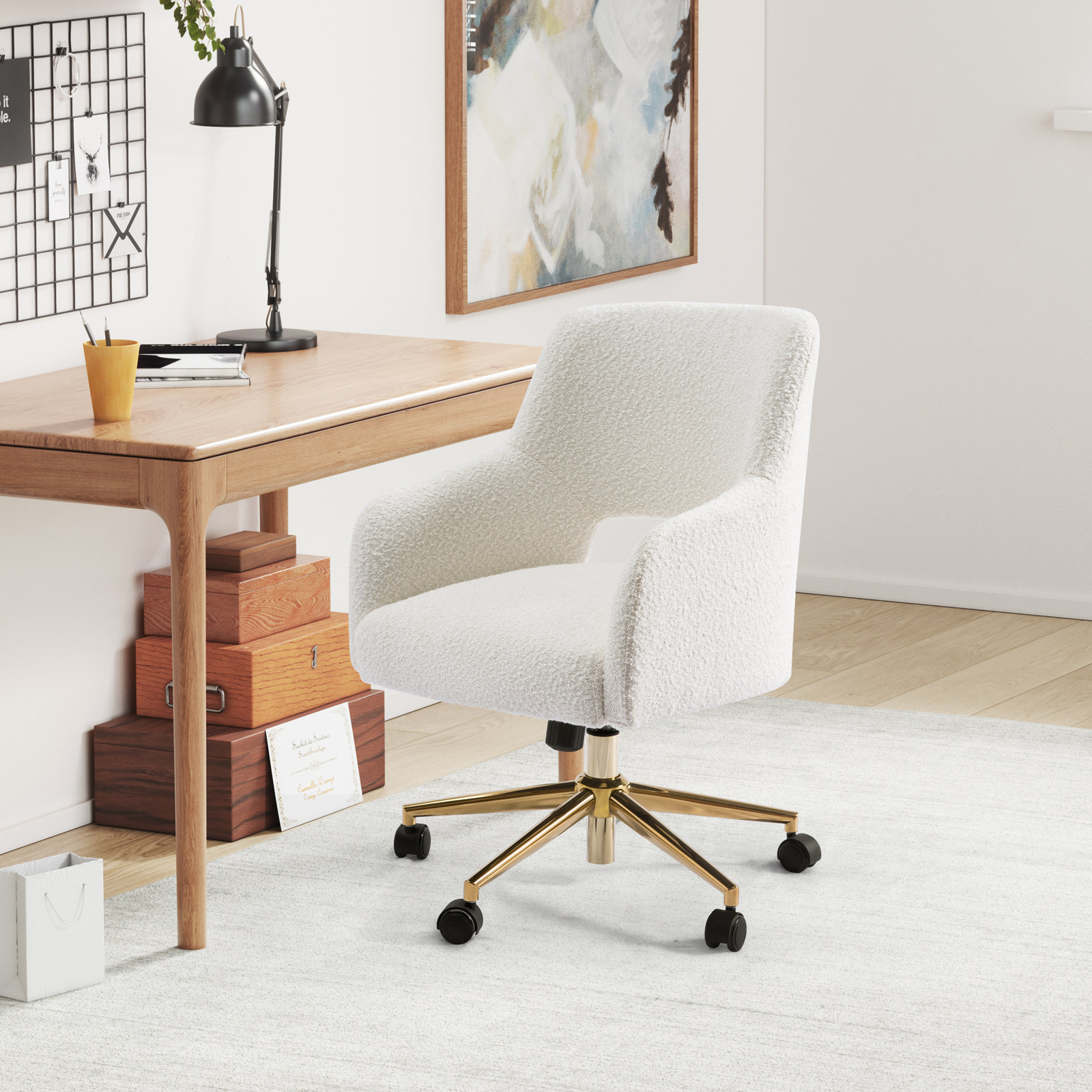 Swivel Office Chair, Cream
