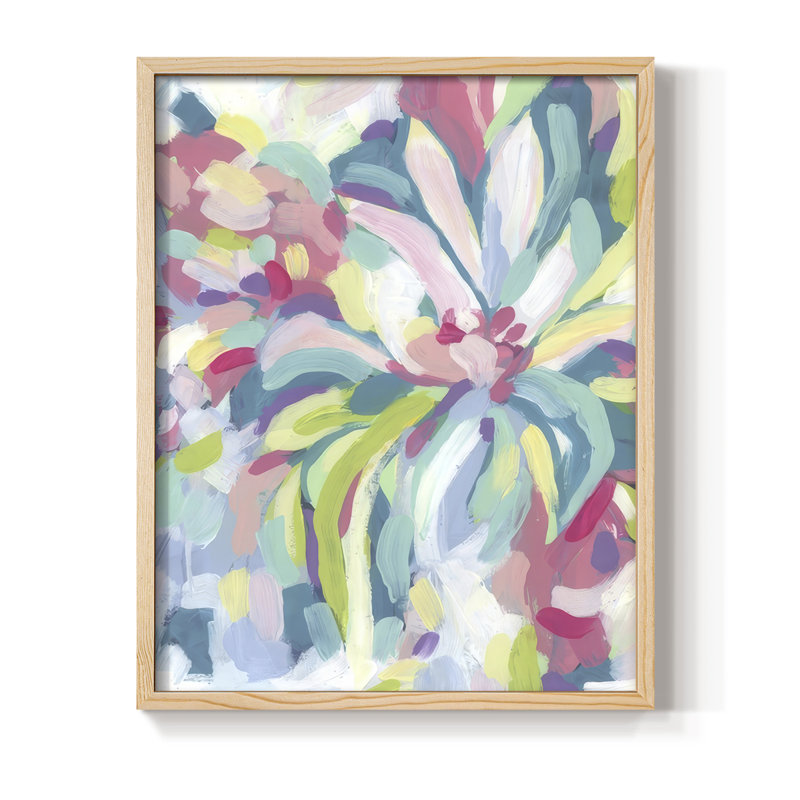 «Tropical Bloom Kaleidoscope II», reproduction encadrée - bois massif, H 11 po x l 9 po, Naturel