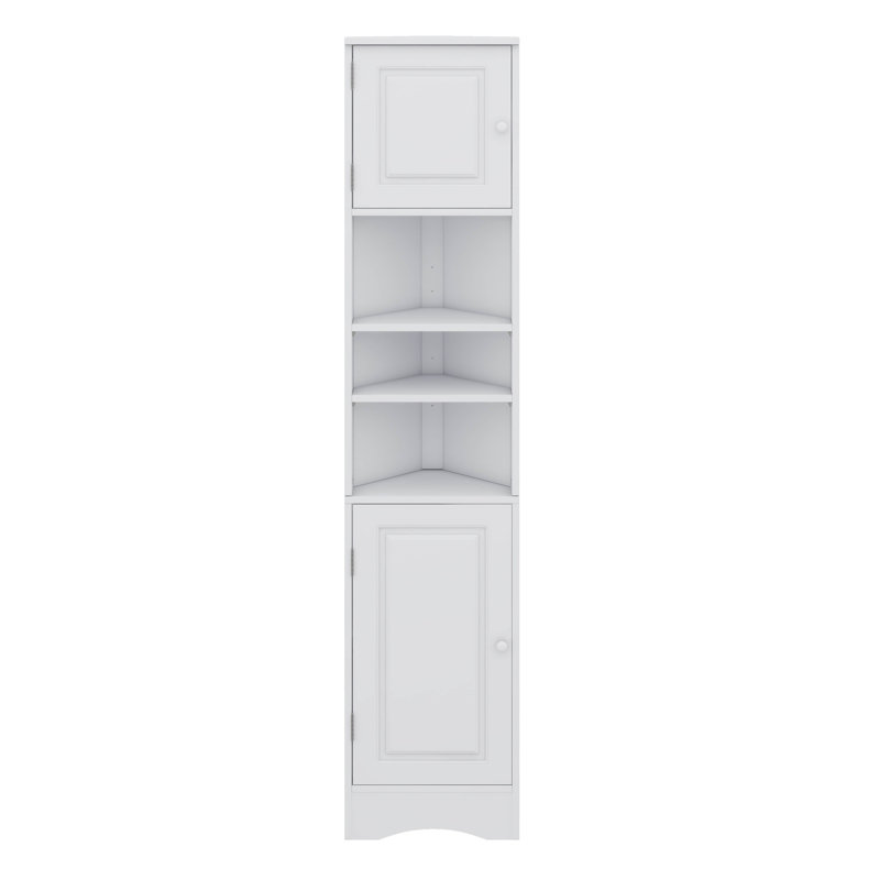 Grande armoire de coin étroite et étroite pour la salle de bain, petite armoire de rangement multifonctionnelle en bois mince avec portes et tablettes