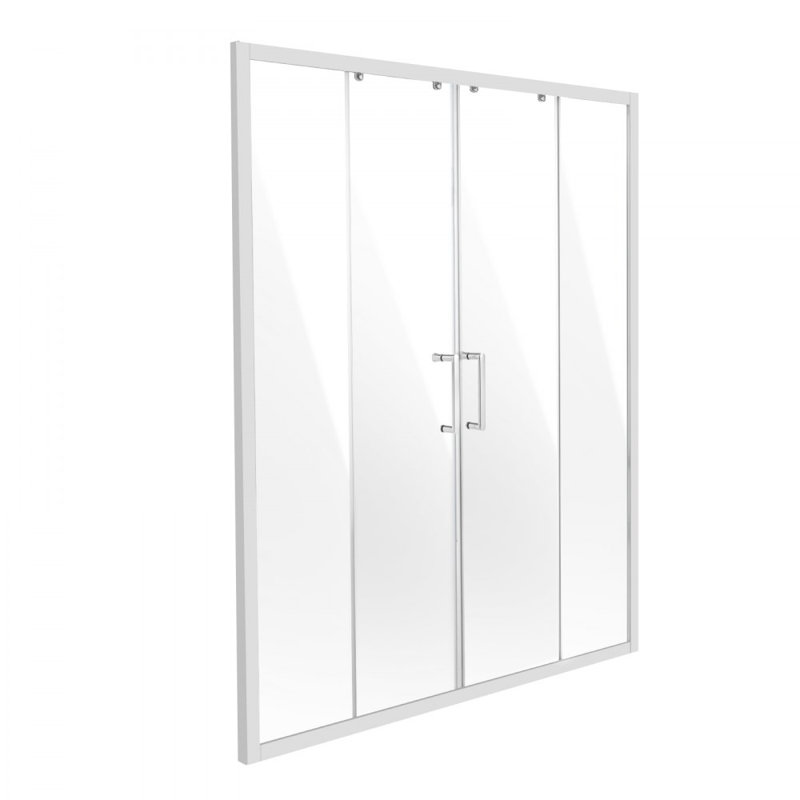Porte de douche coulissante double semi-sans cadre en verre trempé 1/4 po chrome, Chrome