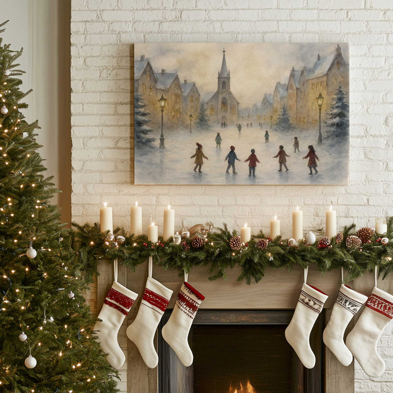 «Frosted Village Joy», reproduction d'art sur toile, H 24 po x l 36 po, Toile tendue avec châssis