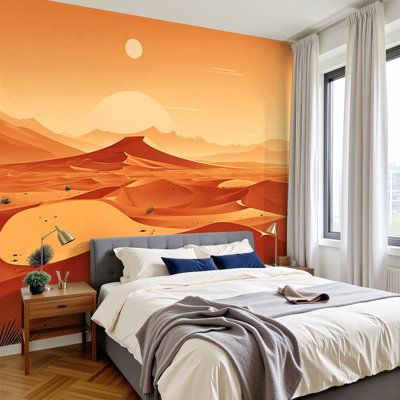 Peel and Stick Wallpaper Abstract Desert Sand Landscape Warm Orange Tones Minimalist Sun Wall Murals 100"H x 144"W Removable PVC Wall Paper Self-Adhesive Wall Decor for Bedroom Living Room Home Office