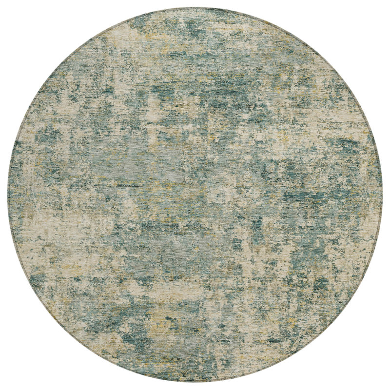Tapis intérieur / extérieur rond 8 po vert et bleu sarcelle lavable abstrait