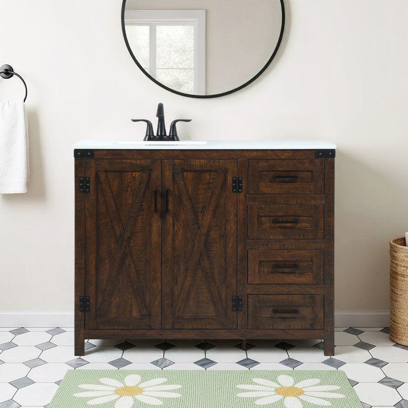 Slayton 42'' Single Bathroom Vanity with Engineered Marble Top, Espresso
