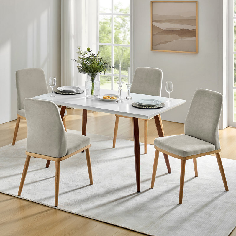 Brehanna Upholstered Back Dining Chair with Solid Wood Legs (Set of 4), Gray