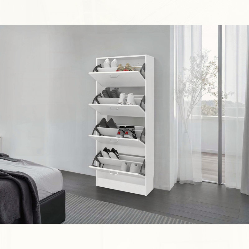 Range-chaussures vertical blanc avec portes, White
