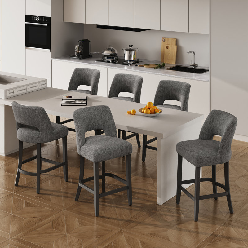 Upholstered Counter Height Bar Stool With Solid Wood Legs Set Of 4, 4, Dark Gray